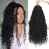 18 INCH Black Faux Locs Crochet Hair - 8-Pack Goddess Locs Crochet Hair Soft Boho Crochet Synthetic Braided Hair Extensions Crochet Hair for Black Women (Black#)