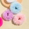 Furling Pompoms Furry Faux Rabbit Fur Hair Scrunchies Artificial Fur Hair Bobbles Elastic Hair Band Rope Wristband Ponytail Accessories Light Pink 2pcs