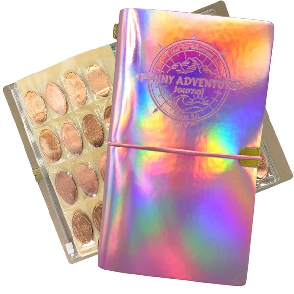 Pennybandz The Penny Journal Holds 146 Coins the Ultimate Souvenir Penny Collecting Book for your Coin Collection Holds 128 Pressed Pennies and 18 Pressed Quarters or Nickels (Unicorn Iridescent)
