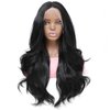 Lenaqueen HD LACE Front Wig Wavy 13X6 Glueless Synthetic Lace Front Wigs Futura Fiber Heat Resistant Synthetic Lace Wigs Pre-plucked Hairline Synthetic Wig for Black Women (Natural Black)
