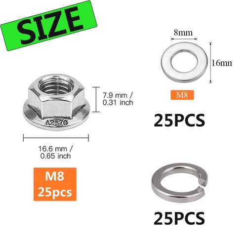 M8 x 1.25mm Serrated Flange Hex Lock Nuts, Hincell 75pcs 304 Stainless Steel Serrated Metric Hex Flange LockNuts,Bright Finish Hex Lock Nut