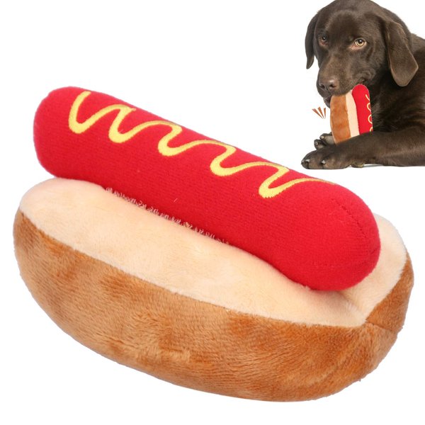 HEEPDD Squeaky Dog Toys, Hot Dog Shape Stuffed Toys Puppy Chew Toys Dog Plush Toys Teeth Cleaning Interactive Toy for Small Medium Dogs