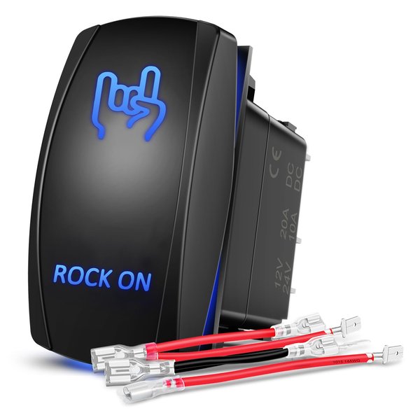 Nilight Rock On Rocker Switch Led Light Bar Switch 5 Pin Laser On Off SPST switches 20A/12V 10A/24V Switch Blue with Jumper Wires Set for Cars Trucks Boats ATVs UTVs RVs, 2 Years Warranty