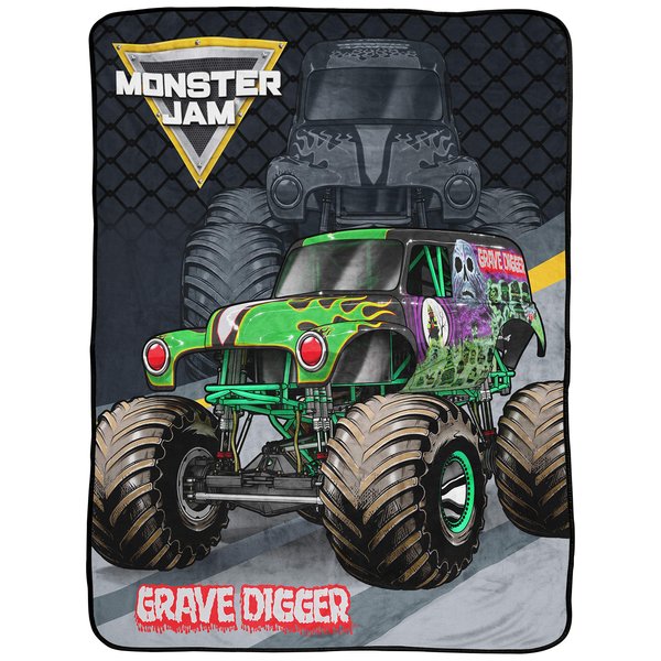 Jay Franco Monster Jam Slash Throw Blanket - Measures 46 x 60 inches, Kids Bedding Features Grave Digger - Fade Resistant Super Soft Fleece (Official Monster Jam Product)