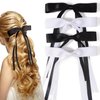 Parcce 4 PCS Tassel Ribbon Bowknot Hair Clips With Long Tail for Women Girl Teens Kids, Solid Holder Fashion Bow Bowknot Hair Accessories Headwear Barrettes Claw(Black&White)