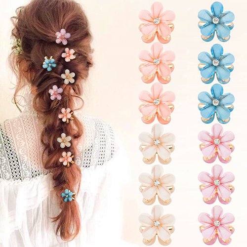 12pcs Mini Flower Hair Clips for Girls Cute Hair Clips for Girls, CUBACO Small Flower Hair Clips Crystal Mini Hair Clips Small Hair Decoration for Girls Hair Accessories for Girls