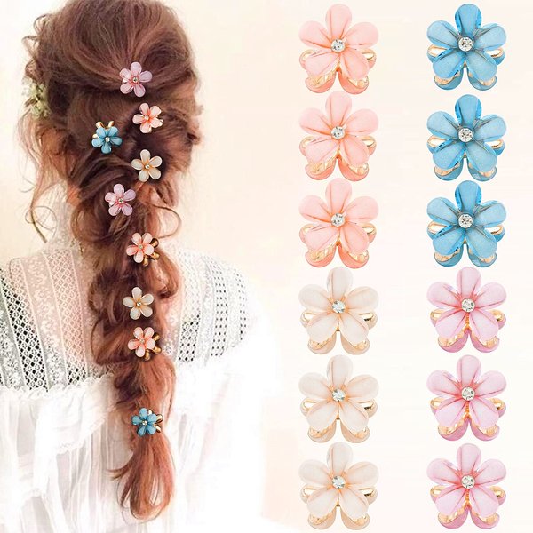 12pcs Mini Flower Hair Clips for Girls Cute Hair Clips for Girls, CUBACO Small Flower Hair Clips Crystal Mini Hair Clips Small Hair Decoration for Girls Hair Accessories for Girls