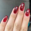 24Pcs Cat Eye Press on Nails Square Medium Fake Nails Red False Nails Glitter Full Cover Stick on Nails Artificial Acrylic Reusable Nail Design Glue on Nails for Women Girls Manicure Salon Decorations