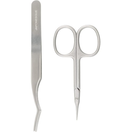 JAPONESQUE False Eyelash Applicator Kit, Stainless Steel Scissors And Tweezer Applicator Duo - Two Piece Kit For Easy, Natural Looking False Eyelashes, Works On Strips and Lash Clusters