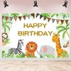 ZJRBJB 7x5ft Safari Happy Birthday Party Backdrop Jungle Animals Theme Birthday Banner Wild One Zoo Animals Party Decorations Background for Baby Shower Newborn 1st Girl Boy Party Supplies
