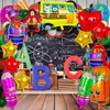 40 Pcs Back to School Foil Balloons, Colorful Apple Pencil Crayon Bus Helium Balloon, School Mylar Balloons for Party Supplies