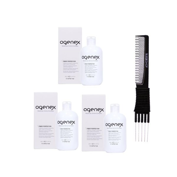 Inebrya Ogenex Fiber Perfector (10.14 oz) with Teasing Comb Pack of 3