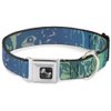 Dog Collar Seatbelt Buckle Retro Monster Aqua 16 to 23 Inches 1.5 Inch Wide