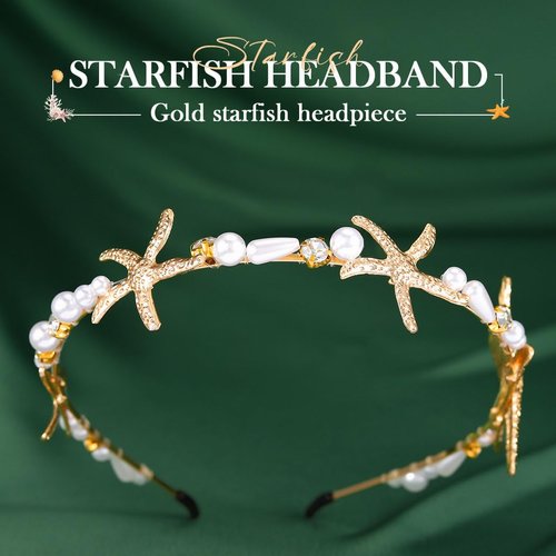BARTOSI Starfish Headband Gold Pearl Bridal Headpiece Mermaid Hair Band Beach Wedding Hair Accessories for Women and Girls