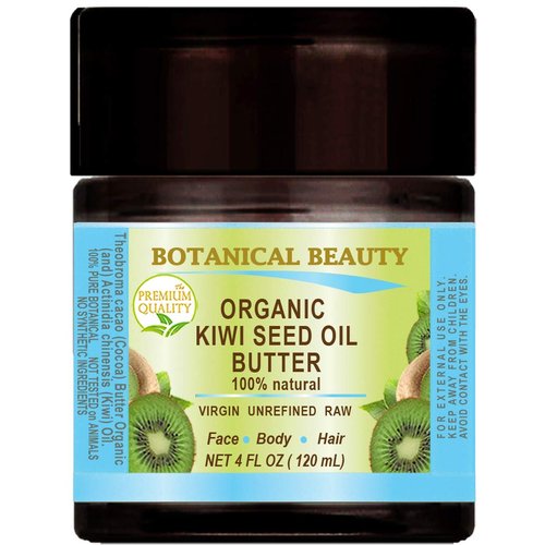 Organic KIWI SEED BUTTER RAW VIRGIN UNREFINED for Face, Body, Hair, Lip, Nails. Dry Skin, Cracked Hands, Rosacea, Eczema, Psoriasis Rashes, Itchiness, Redness 4 Fl. oz. - 120 ml by Botanical Beauty