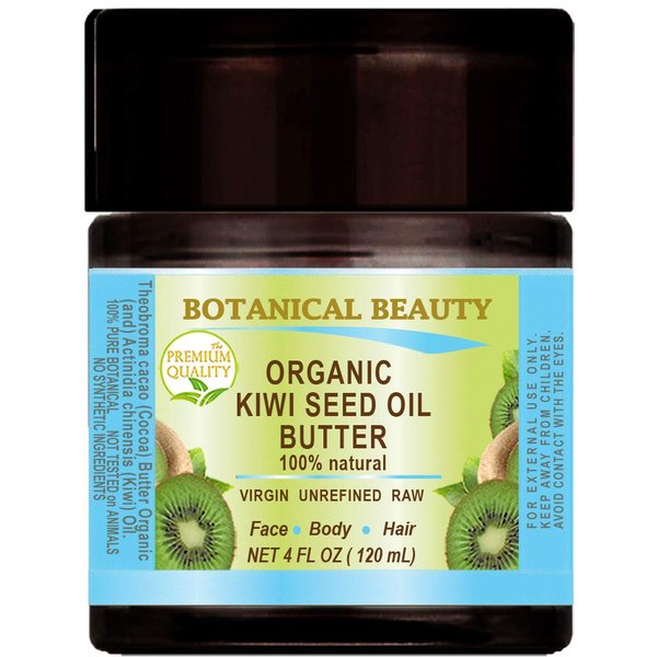 Organic KIWI SEED BUTTER RAW VIRGIN UNREFINED for Face, Body, Hair, Lip, Nails. Dry Skin, Cracked Hands, Rosacea, Eczema, Psoriasis Rashes, Itchiness, Redness 4 Fl. oz. - 120 ml by Botanical Beauty