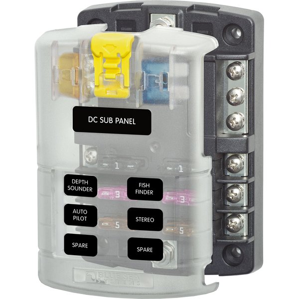 Blue Sea Systems 5025 ST Blade Fuse Block 6 Circuit with Ground and Cover