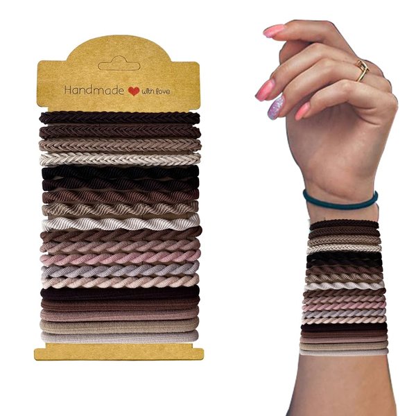 19 PCS Boho Hair Ties, Elastic Twist Bracelets Hair Ties for Women 4 Style Morandi Hair Bands for Girls Thick Thin Long Curly Hair Accessories (16PCS Boho 01)