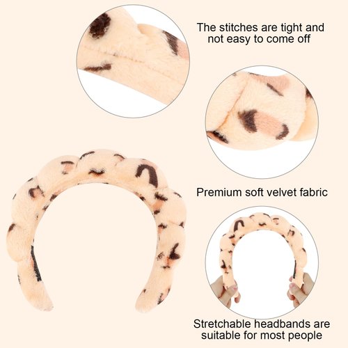 Semato Spa Headband and Wristband Set Skin Care Headband Fluffy Bow Face Wash Headband Hair Accessories Bubble Sponge Spa Headband for Women and Girls (leopard)