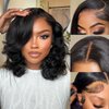 Bob Wig Human Hair 13x4 HD Lace Front Wigs Human Hair 14 Inch Glueless Transparent Lace Frontal Bob Wigs 200% Density 12A Brazilian Short Bob Wigs for Women Pre Plucked with Baby Hair Human Hair Wig