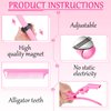 22 Pieces Magnetic Wrist Sewing Pincushion Hair Braiding Tools Pin Wristband Stainless Steel Pintail Rat Tail Comb Wide Teeth Alligator Sectioning Hair Clip Hair Parting Ring Tool for Hair (Pink)