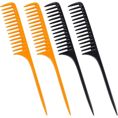 4Packs Professional Teasing Comb, Rat Tail Combs Wide Tooth Comb for Wet Curly Hair, Heat Resistant Hairdressing Parting Styling Combs Set for Women and Men, Detangling Hair Comb for All Hair Types