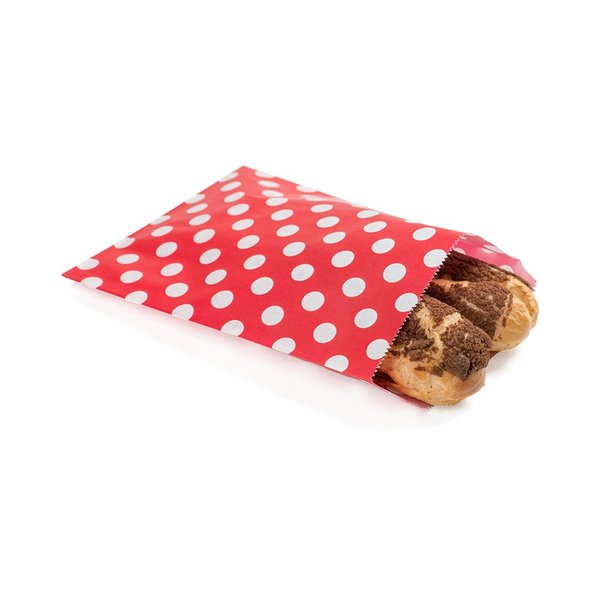 Restaurantware 7 x 5 Inch Cookie Bags 100 Biodegradable Paper Treat Bags - Use As Party Favors Or Candy Bags Food Safe Red With Polka Dots Paper Food Bags For Baked Goods For Buffets Or Parties