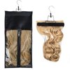 RJMBMUP 1 Pack Hair Extension Satin Storage Bag with Hanger Wig Holder Bundles Hairpieces Ponytail Wig Style Hair Travel Black Color
