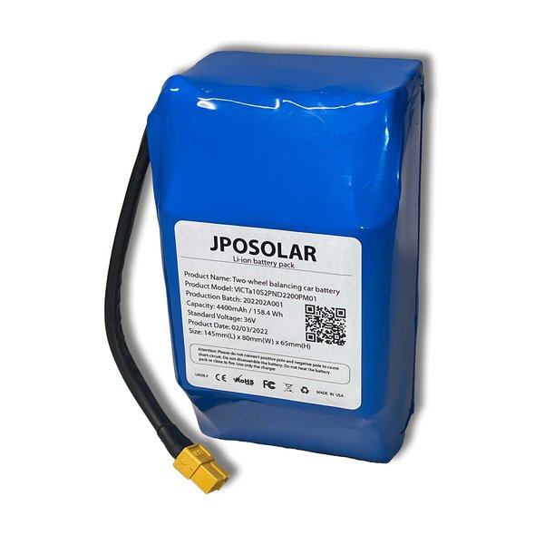 JPOSolar 36v Lithium Battery 36 Volt 4.4ah 4400mah Battery with XT60 Plug Configuration 10S2P. with 6 Months Warranty by Factory. Made in USA
