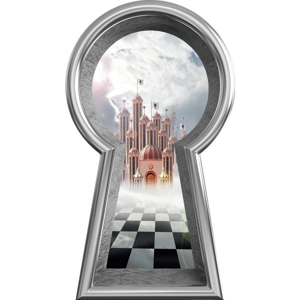 Silver Keyhole Wall Decal Hearts Castle Fantasy Fairy Tale Wonderland Decor Removable Peel and Stick Mural for Kids Room 36 inch