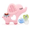 Soft Pink Elephant Teether Toy for Babies 0-6/6-12 Months Silicone Chew Teething Toy,2pcs Baby Pacifier for Gift