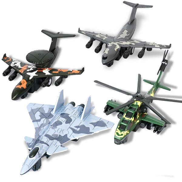 Crelloci 4PCS Army Airplane Toys Set-Diecast Aircraft Plane Model Kit Military Fighter Jet Playset Helicopter Camouflage Pull Back Aircraft Kids Play Vehicle for 3+Year Old Boys Girls