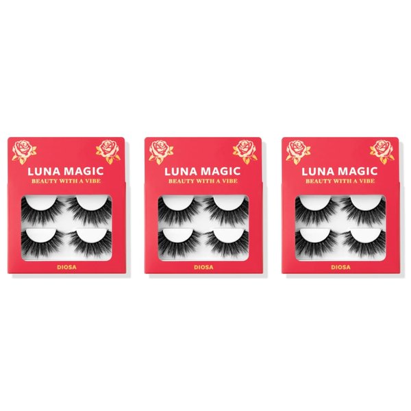 LUNA MAGIC Diosa Faux Mink Wispy Lashes, Reusable, 3 Pack