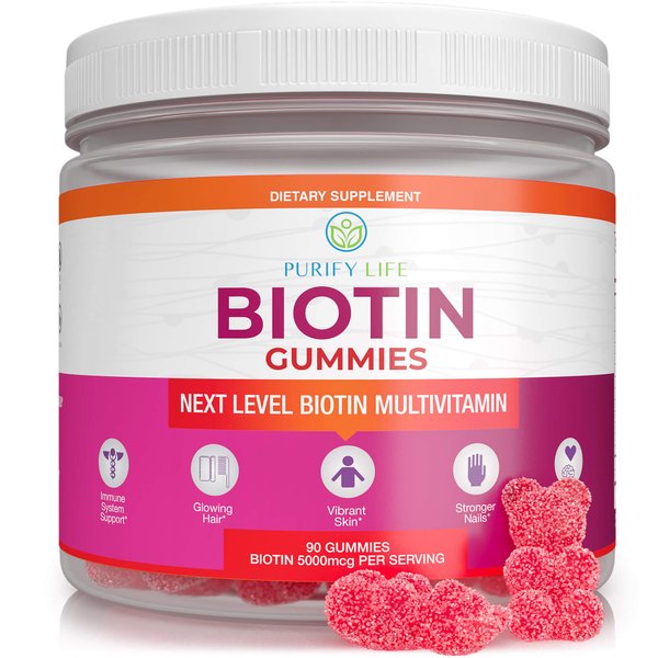 Everyday Hair Growth Optimizer - Vegan Biotin Gummies (90ct) Tasty Biotin Supplement for Women & Mens Thicker Hair - Nail Growth & Strengthener for Brittle Breaking Nails & Skin Health, Gluten-Free