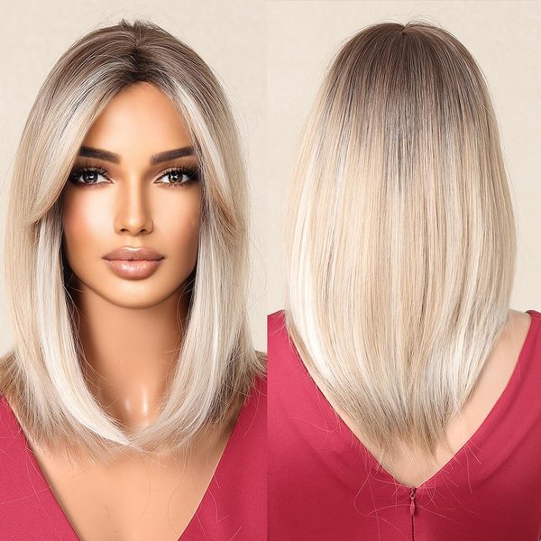 testar Blonde Wigs For White Women Blonde Bob Wigs with Curtain Bangs Women Wigs Layered Short Blonde Wigs Synthetic Wig for Daily Party Use