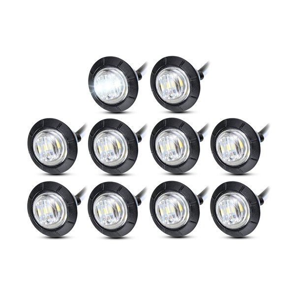 Meerkatt 3/4 Inch Mini Round White 3 LED Side Marker Sealed Flush Mount Light Waterproof for Truck Bus Van Boat Lorry 12V DC Universal.