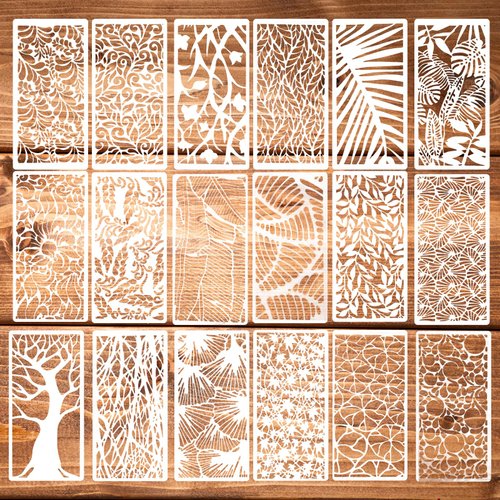 18Pcs Stencils for Crafts Painting, Reusable Cake Stencils Decorating Texture Stencil Background Stencil Leaf Floral Tree Templates for Painting on Wood Furniture Card Canvas Paper Scrapbook