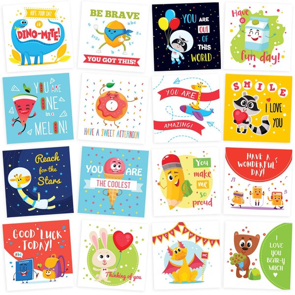 Party Profi Lunch Box Notes for Kids - 60 Cute Inspirational and Motivational Thinking of You Cards for Boys & Girls Lunchbox