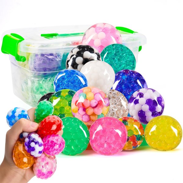 JOYIN Mini Stress Ball Toys, 24 Pack Squeeze Fidget Toys for Adults, Squishy Toy Stress Relief Ball, Relieve Work Anxiety, Exercise Hand Flexibility, Valentines Day Party Favors
