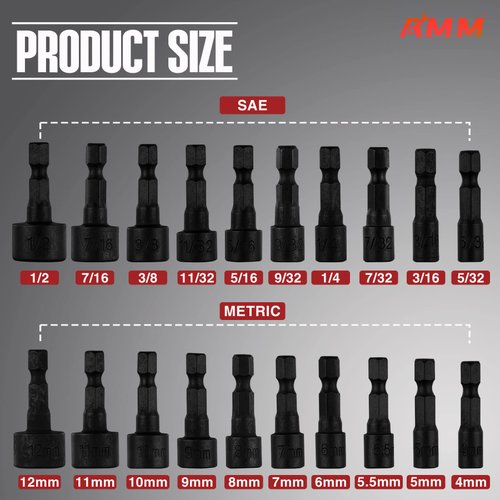 AMM 20PCS Power Nut Driver Set for Impact Drill, 1/4” Hex Head Drill Bit Set SAE and Metric, The best tool accessories