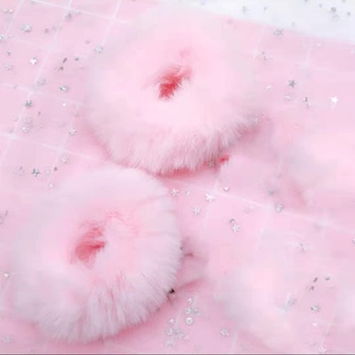 Faux Fur Hair Scrunchies, Pom Pom Hair Tie Furry Hair Bands with Faux Rabbit Fur Fluffy Elastic Hair Bobbles Ponytail Holders Girls Women Hair Accessories (pink)