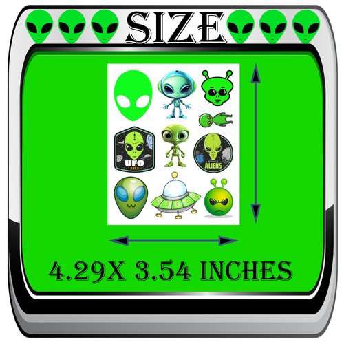 OriniPlay 300 PCS Green Alien Theme Tattoos Temporary Stickers Suitable for Outer UFO Space Alien Themed Birthday Party Supplies Decor Goodie Bag Stuffers (30 Sheets)