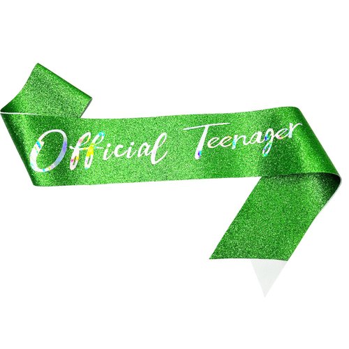 NAUXIUDSJS Official Teenager Sash,13th Birthday Sash for Girls, Glitter Sash with Multicolor Foil,13th Birthday Gifts Decorations for Happy 13th Birthday Party Favor Supplies,Green