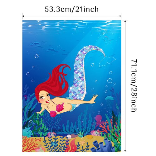 Morcheiong Pin The Tail on The Mermaid Birthday Party Game with 48pcs Tails for Kids Mermaid Birthday Supplies Decorations Favors