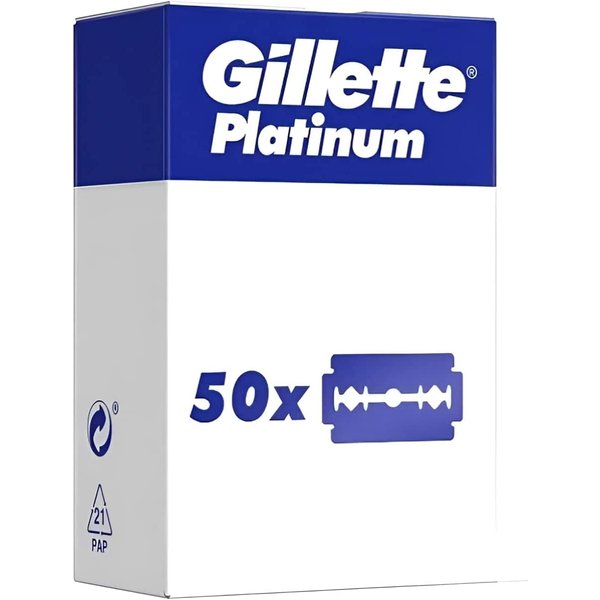 Gillette Double Edge Platinum Safety Razor Blades for Men, Pack of 50 Stainless Steel Refill Blades