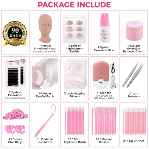 Pretty memory 152 PCS Eyelash Extension Kit with Lash Mannequin Head, Lash Fan, Eyelash Extension Glue, Eyelash Remover Cream, Lash Tweezers, Lash Extension Supplies for Eyelash Extension Practice