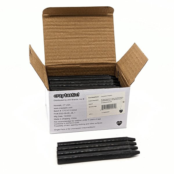 Bulk Unwrapped Crayons Box of 52 (BLACK) for Crafting, Parties, Kids - Paperless Crayons, No Paper Wrapper - Safety Tested Compliant with ASTM D-4236