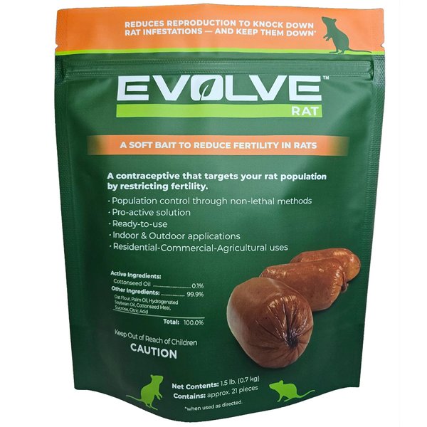 Senestech Evolve Cottonseed Oil-Based Soft Bait Contraceptive for Rats, Formulated to Lessen The Population in or Near Your Home, 1.5 lbs (Approx 21 Pieces)