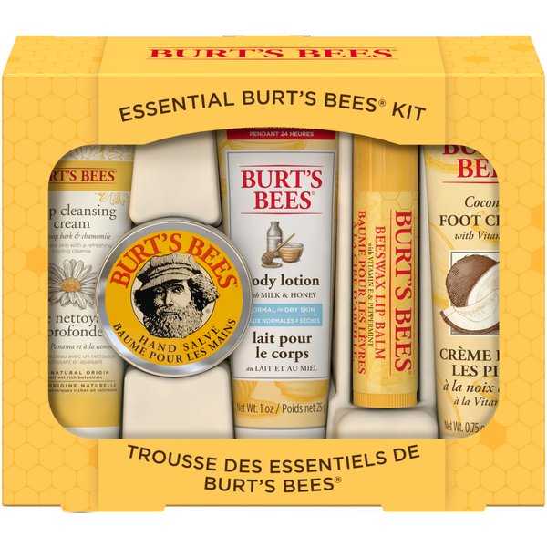 Burt's Bees Back to School Gifts Ideas, 5 Body Care College Dorm Products, Everyday Essentials Set - Original Beeswax Lip Balm, Deep Cleansing Cream, Hand Salve, Body Lotion & Foot Cream, Travel Size