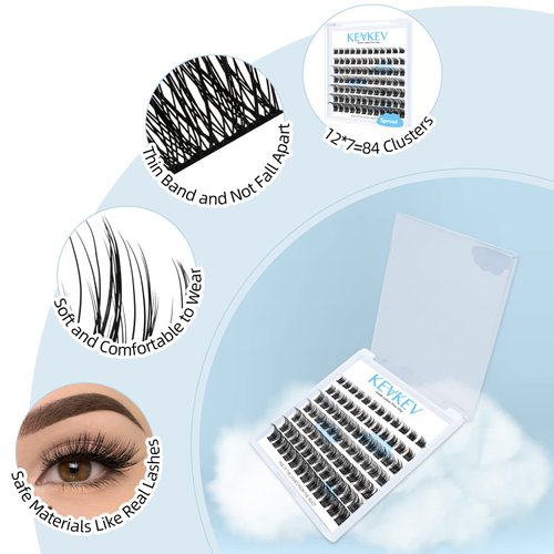 Lash Clusters 84 Pcs Cluster Lashes Eyelash Clusters DIY Cluster Eyelash Extensions Individual Lashes Thin Band & Soft(Sprout,C-8-16mix)